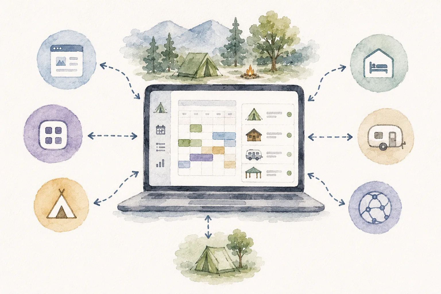 A channel manager screen syncing campsite availability between booking channels